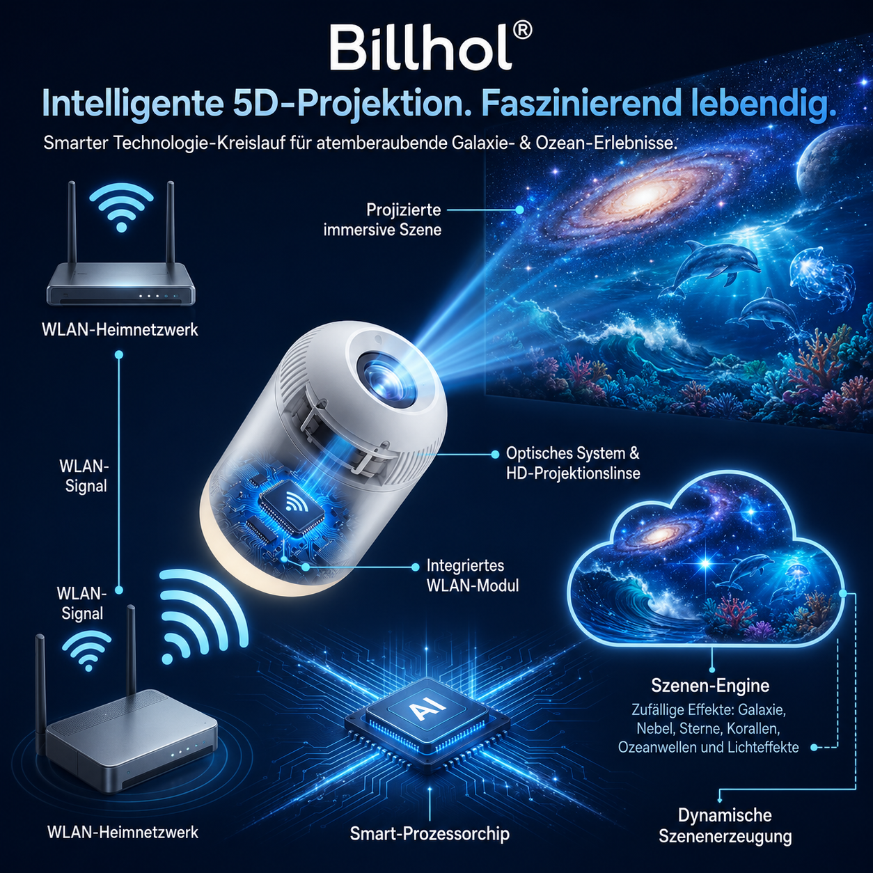 Billhol® Nachtlicht-Projektor – Intelligenter holografischer Sternprojektor🐦🔥